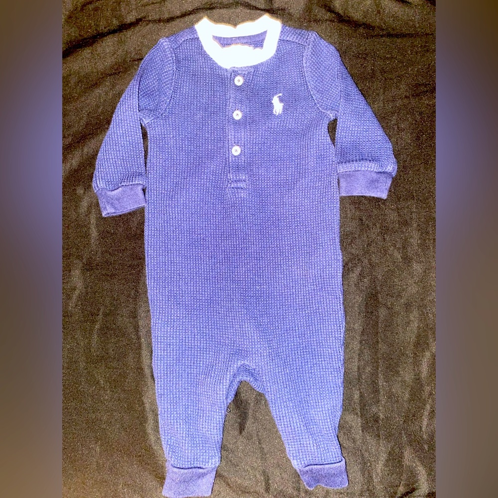 Baby Ralph Lauren Navy & Baby Blue Knit Body Suit Size 3M